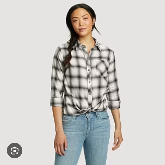 Eddie Bauer Gray and Black Plaid Shirt Sz Small New With Tags 100% Cotton - Picture 1 of 7